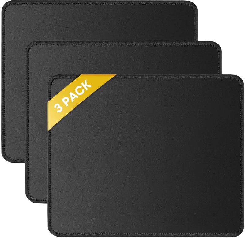JIKIOU 3 Pack Mouse Pad with Stitched Edge, Comfortable Mouse Pads with Non-Slip Rubber Base, Washable Mousepads Bulk with Comfortable Cloth, Mouse Pads for Computers Laptop Mouse 10.2x8.3inch Black - Image 1
